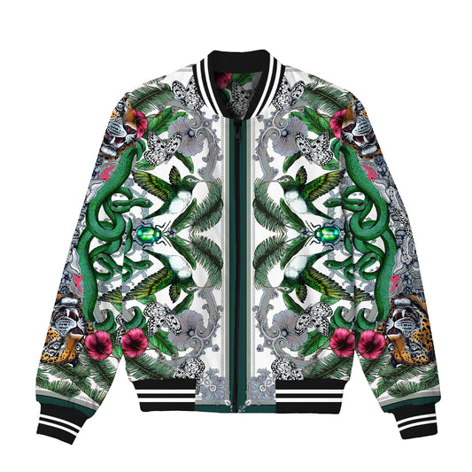 Tropical Insect Print Bomber Jacket