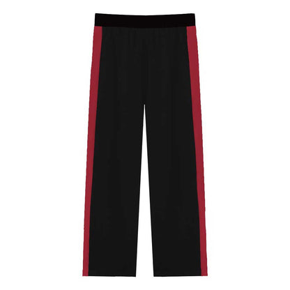 Red Baroque Pattern Casual Trousers With Elastic Waistband