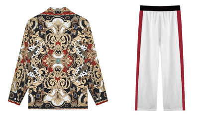 Baroque Print Casual Trousers With Elastic Waistband