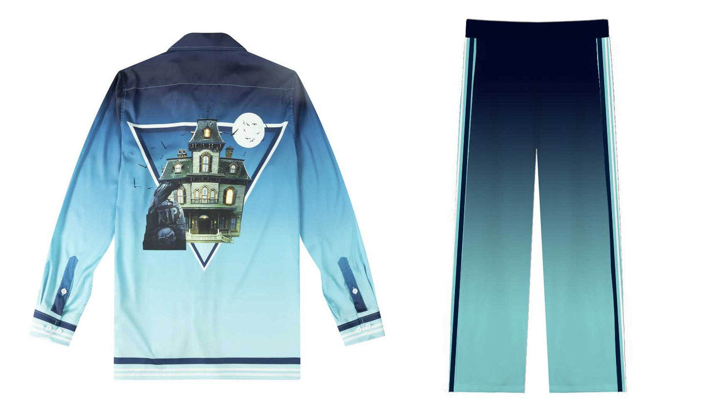 Halloween Haunted House Casual Trousers With Elastic Waistband