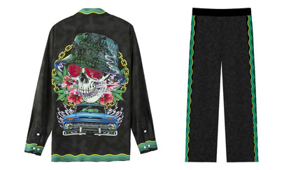 Skeleton Artist Pattern Casual Trousers With Elastic Waistband