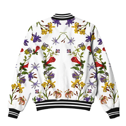 Purple Floral Pattern Bomber Jacket