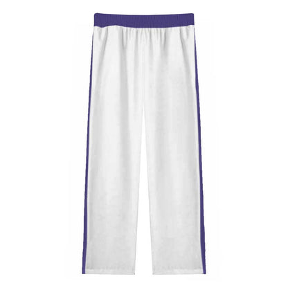 Purple Floral Pattern Casual Trousers With Elastic Waistband