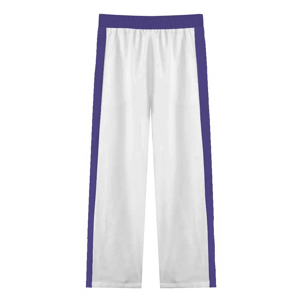 Purple Floral Pattern Casual Trousers With Elastic Waistband