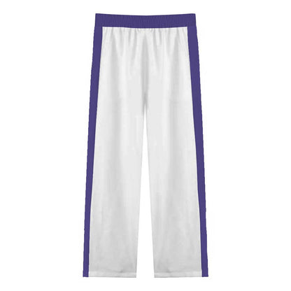 Purple Floral Pattern Casual Trousers With Elastic Waistband