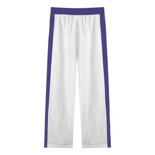 Purple Floral Pattern Casual Trousers With Elastic Waistband