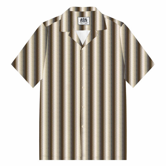 Brown Vertical Striped Casual Camp Collar Short-Sleeved Shirt