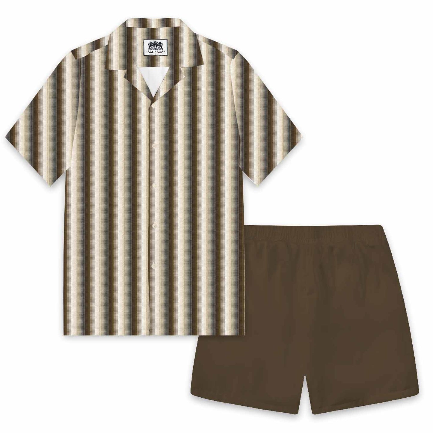 Brown Vertical Striped Casual Elastic Waistband Summer Casual Shorts