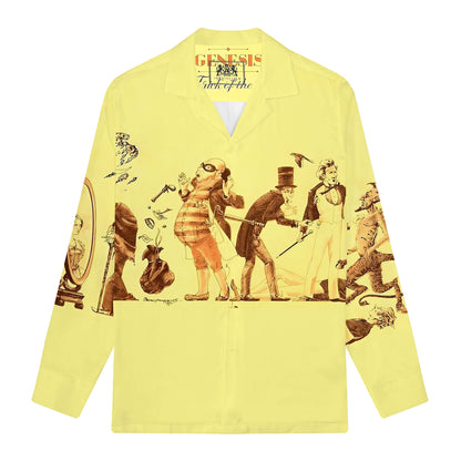 Retro Illustration Print Long Sleeve Camp Collar Shirt
