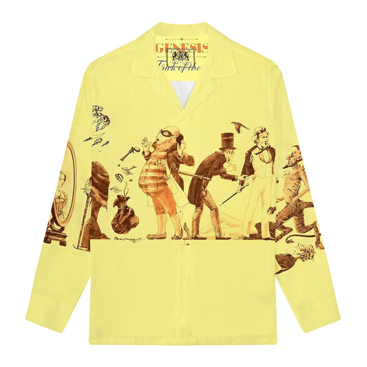 Retro Illustration Print Long Sleeve Camp Collar Shirt