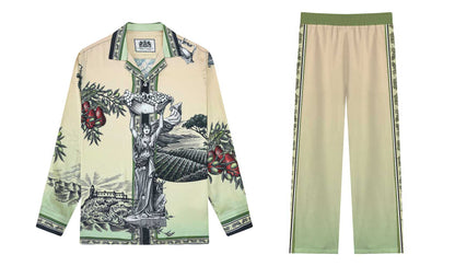 Greek Statue Olive Branch Pattern Casual Trousers With Elastic Waistband