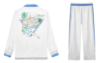 Palace Pattern Casual Trousers With Elastic Waistband