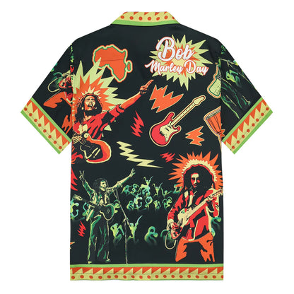 Bob Marley Singer Camp Collar Short Sleeve Shirt