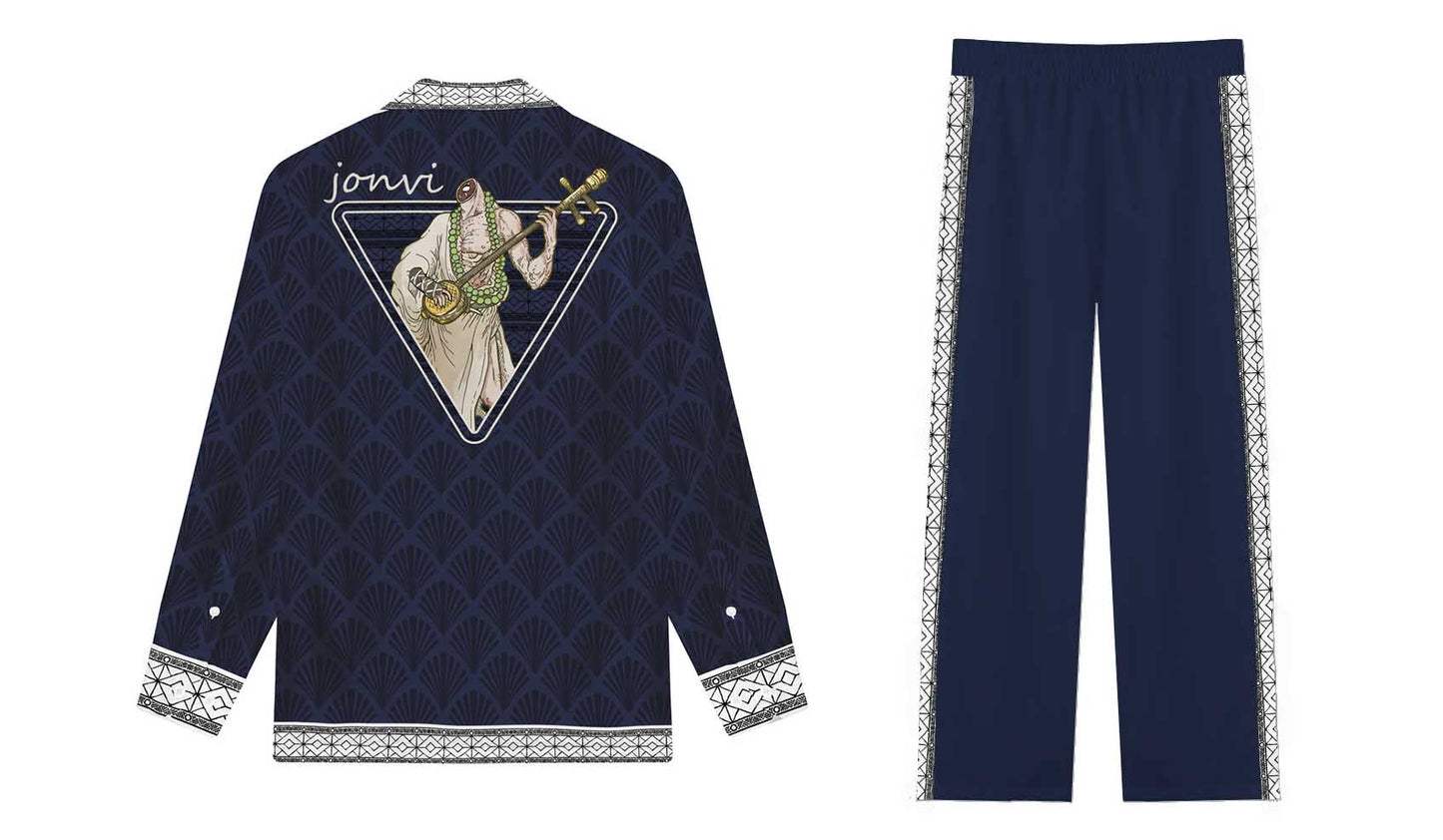 Headless Monk Print Casual Trousers With Elastic Waistband