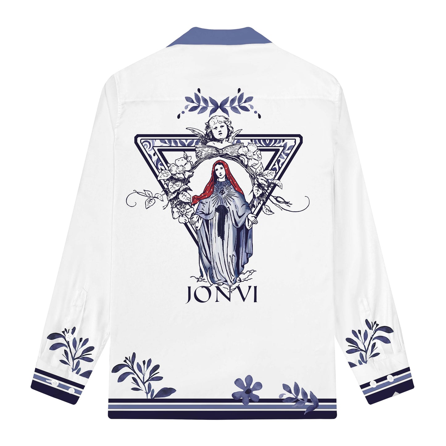 Divine Grace Print Long Sleeve Camp Collar Shirt