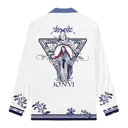 Divine Grace Print Long Sleeve Camp Collar Shirt
