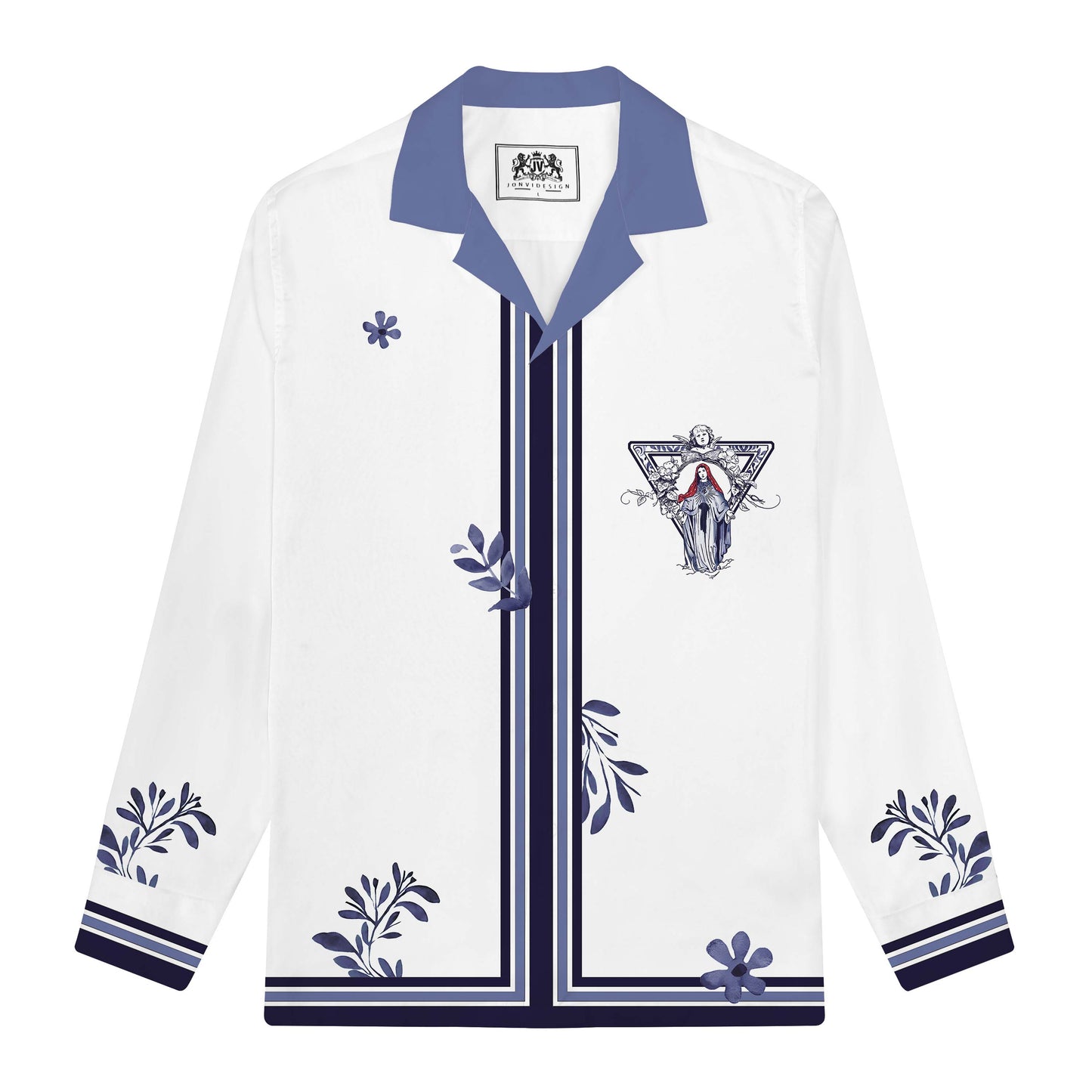 Divine Grace Print Long Sleeve Camp Collar Shirt