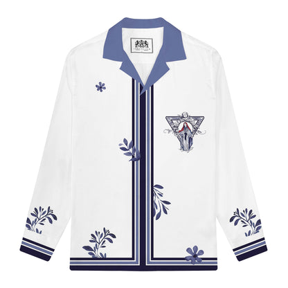 Divine Grace Print Long Sleeve Camp Collar Shirt