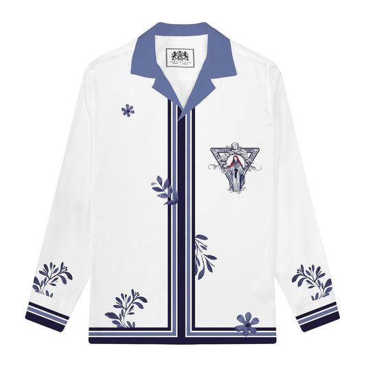 Divine Grace Print Long Sleeve Camp Collar Shirt