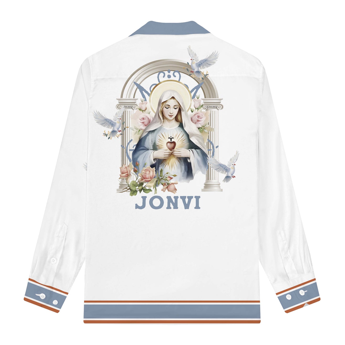 Sacred Heart Madonna Long Sleeve Camp Collar Shirt