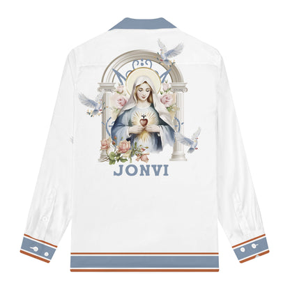 Sacred Heart Madonna Long Sleeve Camp Collar Shirt