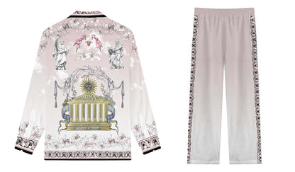 Roman Temple Print Casual Trousers With Elastic Waistband