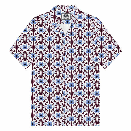 Blue Flowers Camp Collar Short-Sleeved Shirt