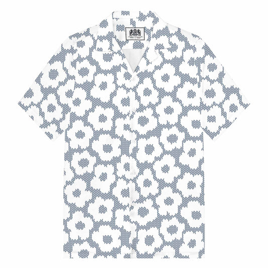 Small White Flower Pattern Camp Collar Short-Sleeved Shirt