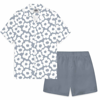 Small White Flower Pattern Elastic Waistband Summer Casual Shorts