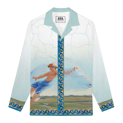 Pastoral Myth Print Long Sleeve Camp Collar Shirt