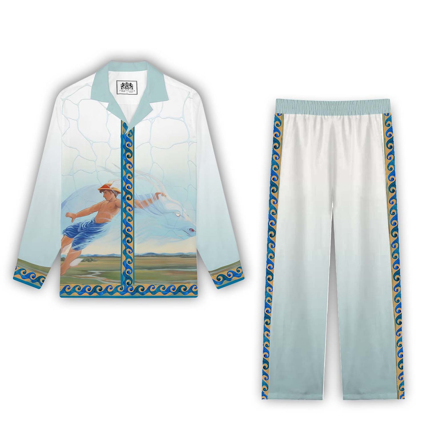 Pastoral Myth Print Casual Trousers With Elastic Waistband