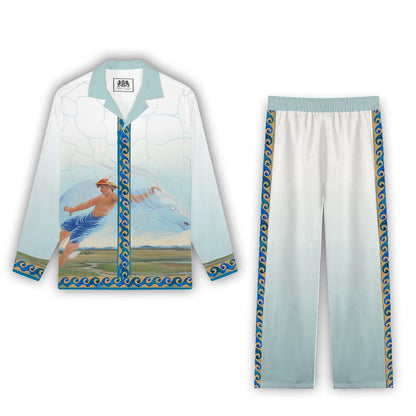 Pastoral Myth Print Casual Trousers With Elastic Waistband