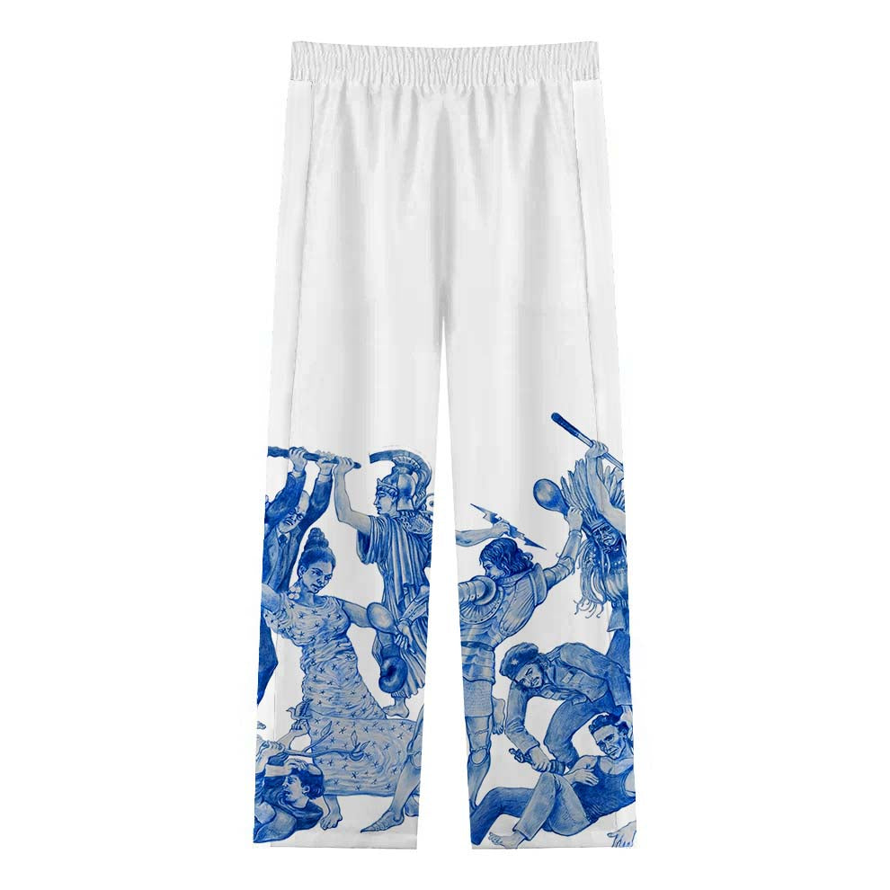 Mythic Struggle Print Casual Trousers With Elastic Waistband