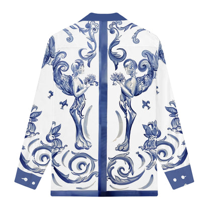 Baroque Cherub print Long Sleeve Camp Collar Shirt
