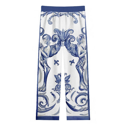 Baroque Cherub print Casual Trousers With Elastic Waistband