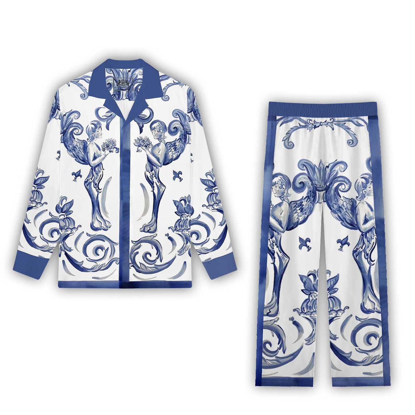 Baroque Cherub print Casual Trousers With Elastic Waistband