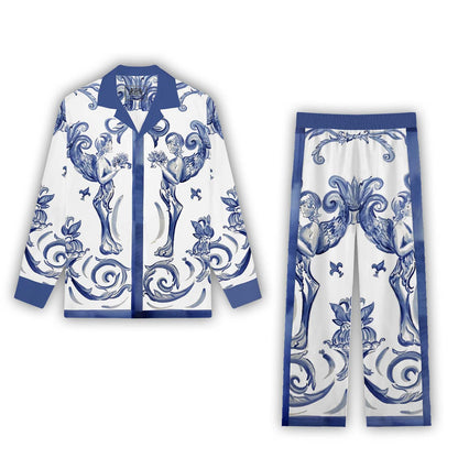 Baroque Cherub print Casual Trousers With Elastic Waistband