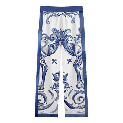 Baroque Cherub print Casual Trousers With Elastic Waistband