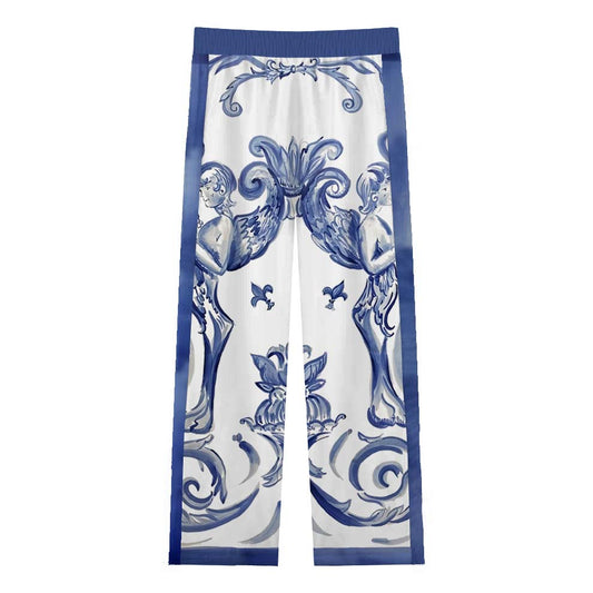Baroque Cherub print Casual Trousers With Elastic Waistband