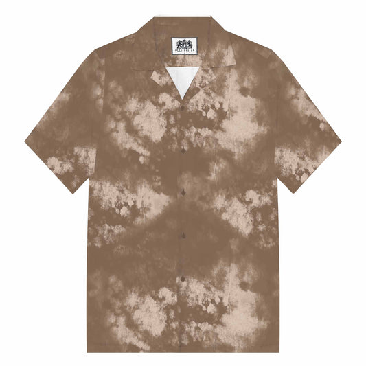 Brown Tie-Dye Statement Pattern Camp Collar Short-Sleeved Shirt
