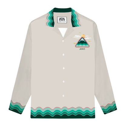 Mountain&Sunset Graphic Print Long Sleeve Camp Collar Shirt