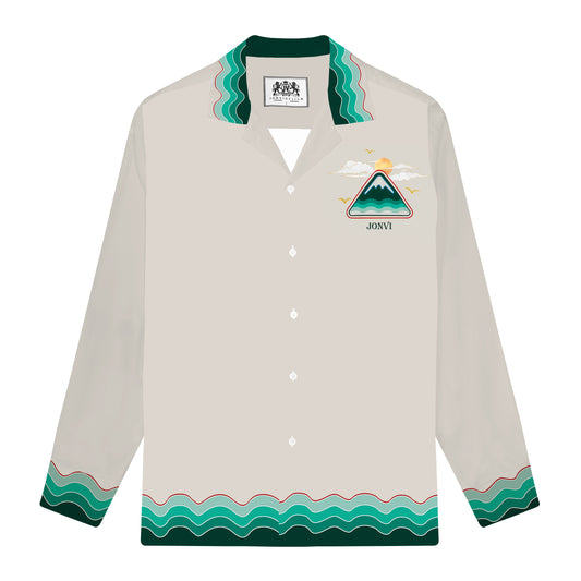 Mountain&Sunset Graphic Print Long Sleeve Camp Collar Shirt