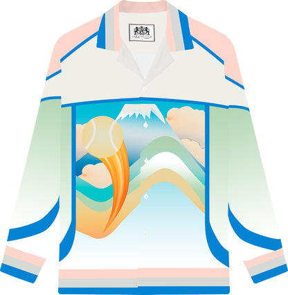 Abstract Landscape Print Long Sleeve Camp Collar Shirt