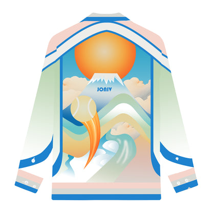 Abstract Landscape Print Long Sleeve Camp Collar Shirt