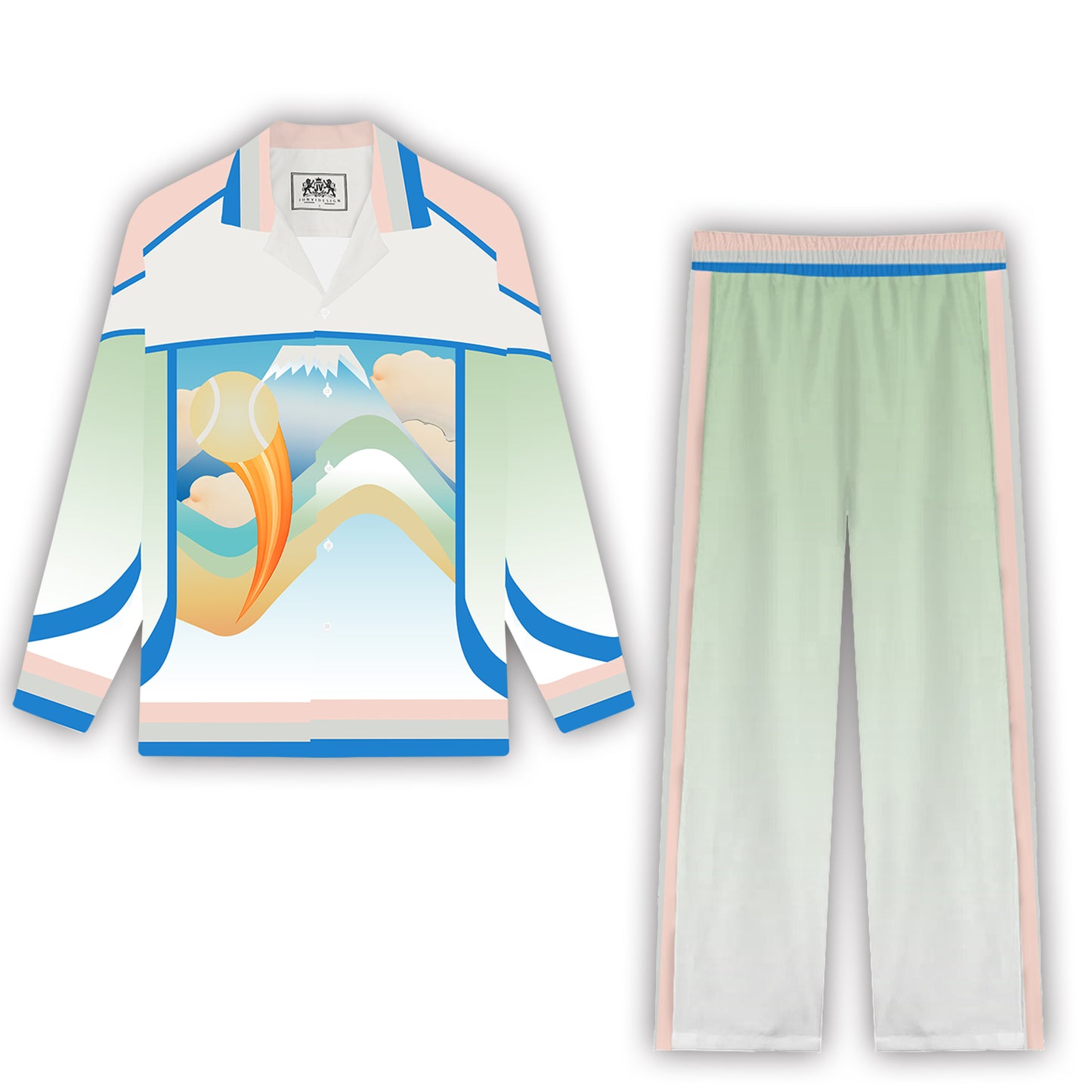 Abstract Landscape Print Casual Trousers With Elastic Waistband