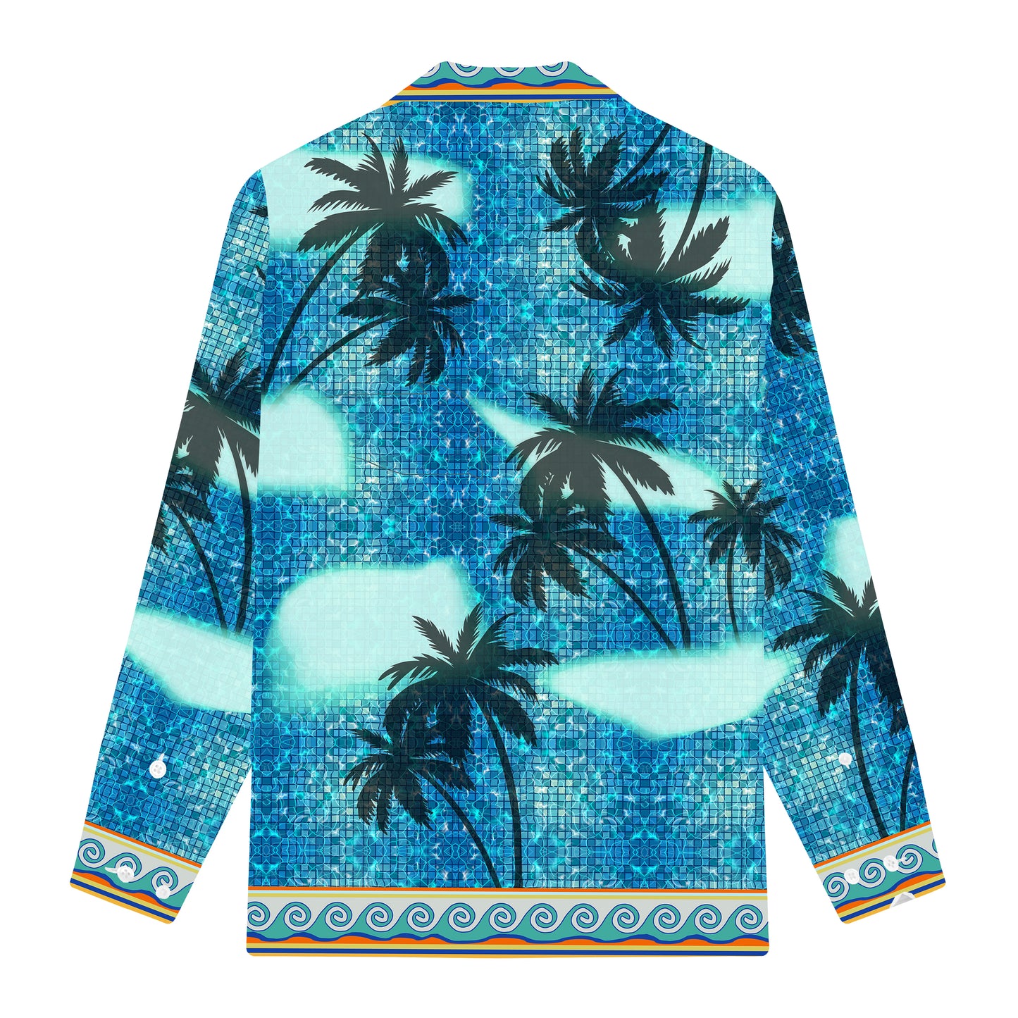Tropical Palm Tree Print Long Sleeve Camp Collar Shirt
