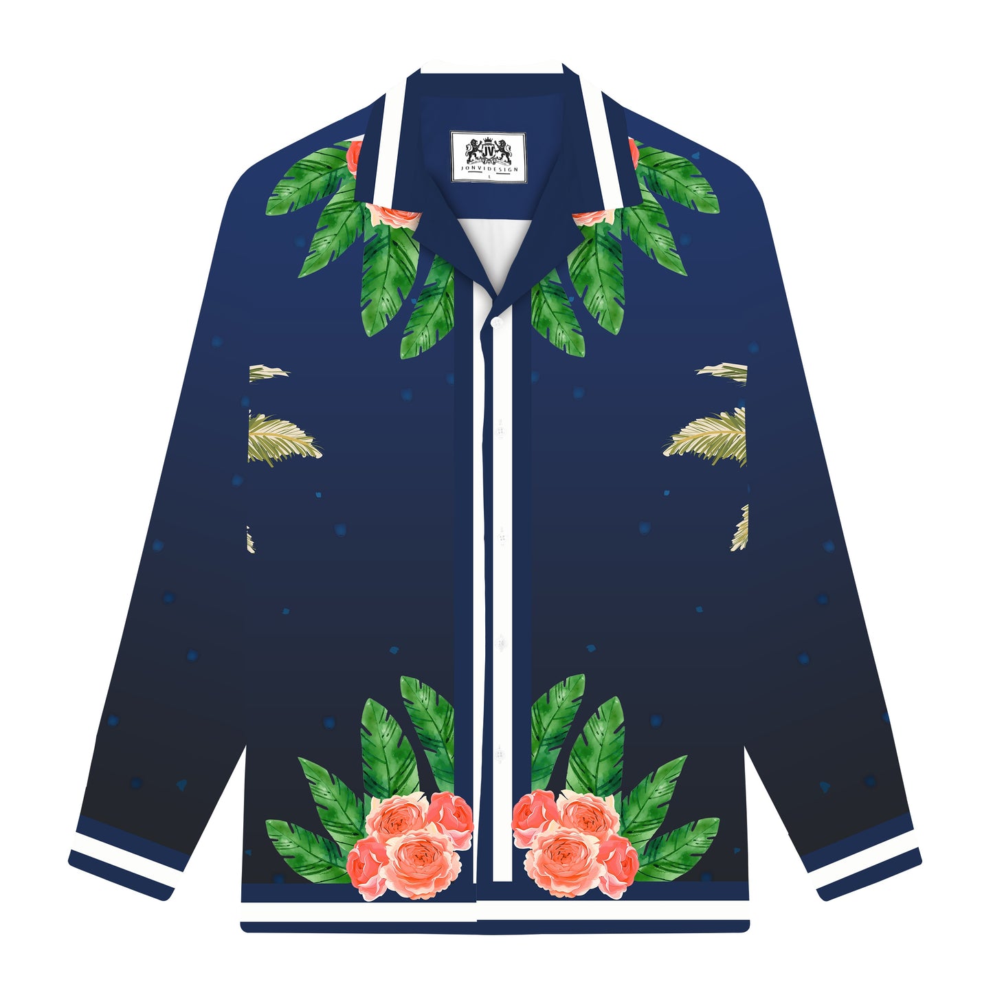 Men’s Tropical Wave Print Long Sleeve Camp Collar Shirt