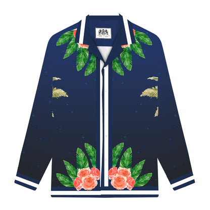 Men’s Tropical Wave Print Long Sleeve Camp Collar Shirt