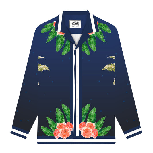 Men’s Tropical Wave Print Long Sleeve Camp Collar Shirt