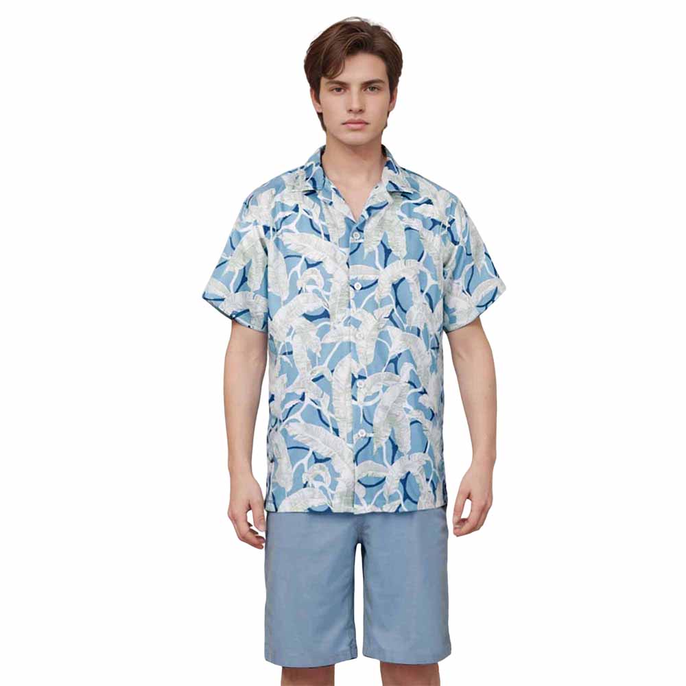 Artistically Detailed Fronds Camp Collar Short Sleeve Shirt